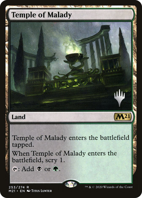 Temple of Malady (Promo Pack) (Core Set 2021)\nPromo: Planeswalker Stamped\nSingle\nMagic The Gathering