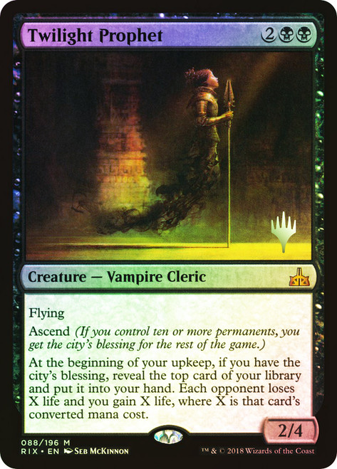 Twilight Prophet (Promo Pack) (Rivals of Ixalan)\nPromo: Planeswalker Stamped\nSingle\nMagic The Gathering