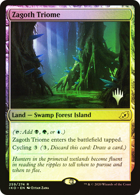 Zagoth Triome (Promo Pack) (Ikoria: Lair of Behemoths)\nPromo: Planeswalker Stamped\nSingle\nMagic The Gathering