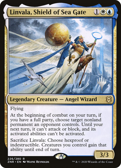 Linvala, Shield of Sea Gate (Promo Pack) (Zendikar Rising)\nPromo: Planeswalker Stamped\nSingle\nMagic The Gathering