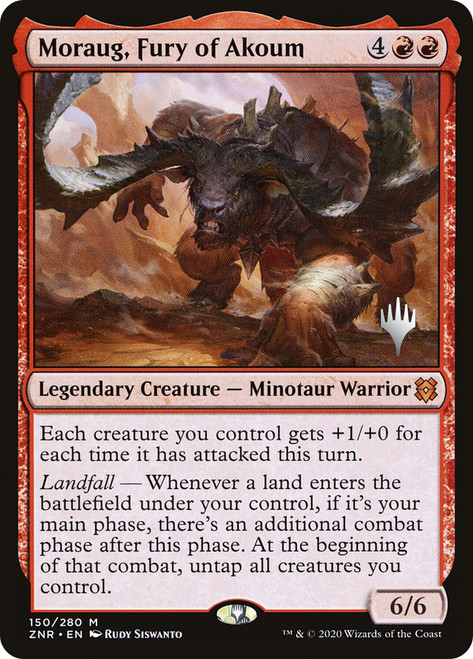 Moraug, Fury of Akoum (Promo Pack) (Zendikar Rising)\nPromo: Planeswalker Stamped\nSingle\nMagic The Gathering