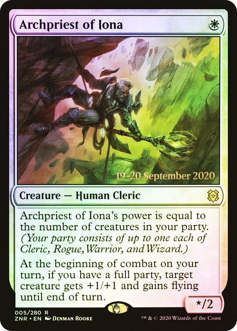 Archpriest of Iona (Prerelease) (Zendikar Rising)\nPromo: Date Stamped\nSingle\nMagic The Gathering