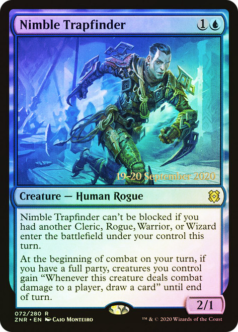 Nimble Trapfinder (Prerelease) (Zendikar Rising)\nPromo: Date Stamped\nSingle\nMagic The Gathering
