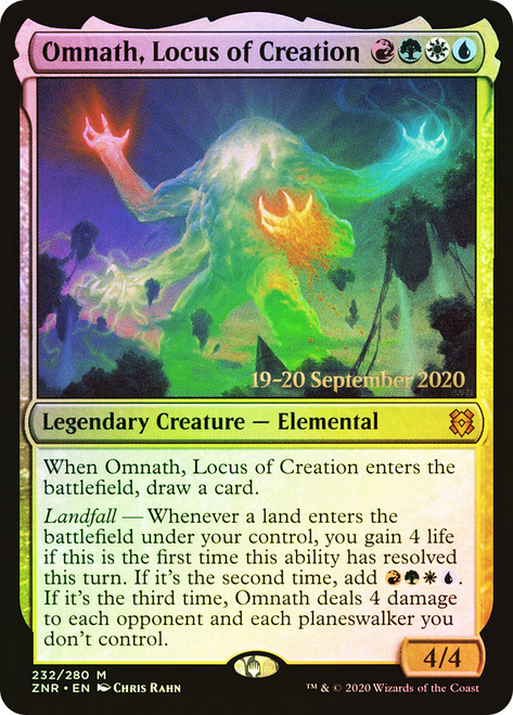 Omnath, Locus of Creation (Prerelease) (Zendikar Rising)\nPromo: Date Stamped\nSingle\nMagic The Gathering