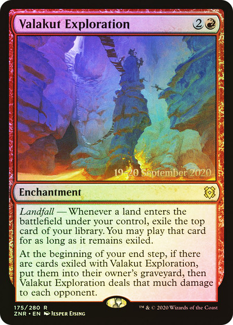 Valakut Exploration (Prerelease) (Zendikar Rising)\nPromo: Date Stamped\nSingle\nMagic The Gathering