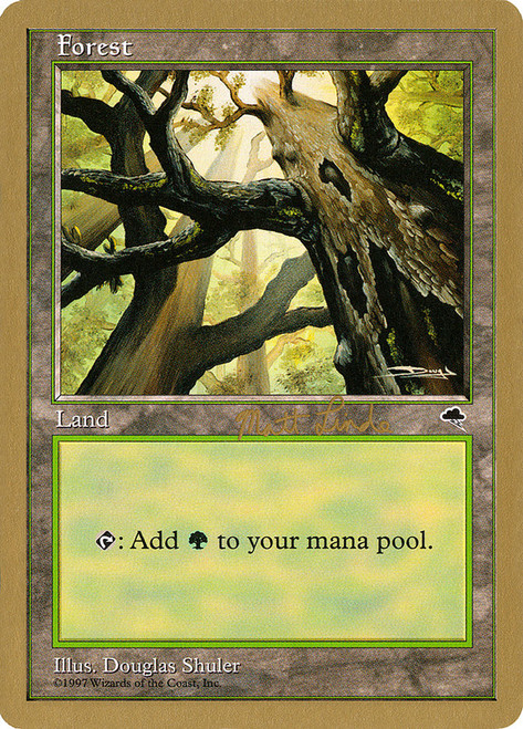 Forest (1999 Matt Linde) (Tempest) (A) (Not Tournament Legal)\nWorld Championship\nSingle\nMagic The Gathering
