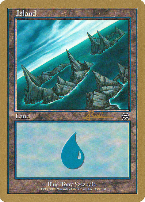 Island (2001 Antoine Ruel) (Mercadian Masques) (#338) (Not Tournament Legal)\nWorld Championship\nSingle\nMagic The Gathering