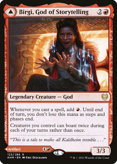 Birgi, God of Storytelling // Harnfel, Horn of Bounty\nKaldheim\nSingle\nMagic The Gathering