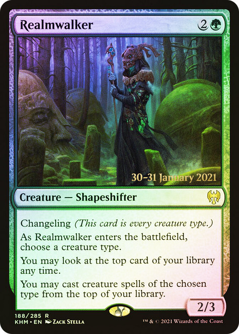 Realmwalker (Prerelease) (Kaldheim)\nPromo: Date Stamped\nSingle\nMagic The Gathering