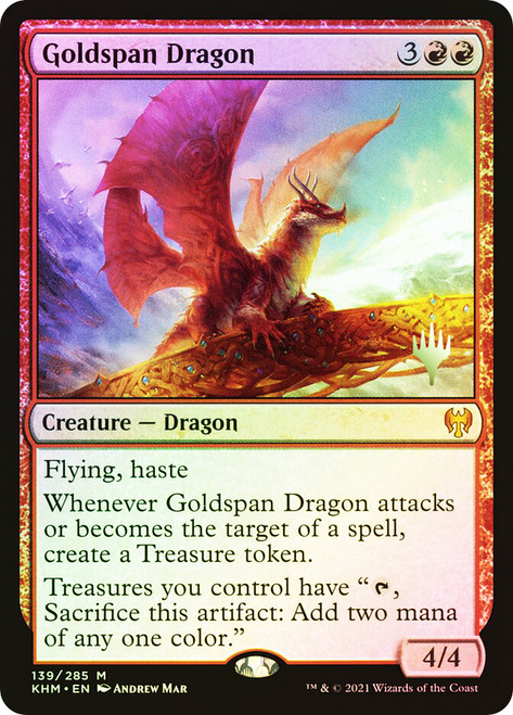Goldspan Dragon (Promo Pack) (Kaldheim)\nPromo: Planeswalker Stamped\nSingle\nMagic The Gathering