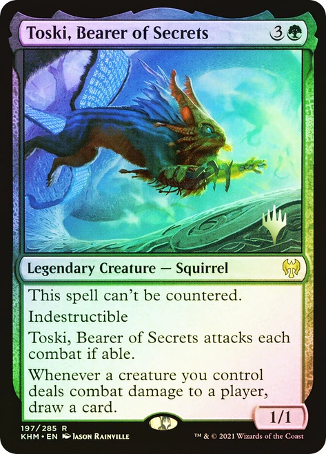 Toski, Bearer of Secrets (Promo Pack) (Kaldheim)\nPromo: Planeswalker Stamped\nSingle\nMagic The Gathering