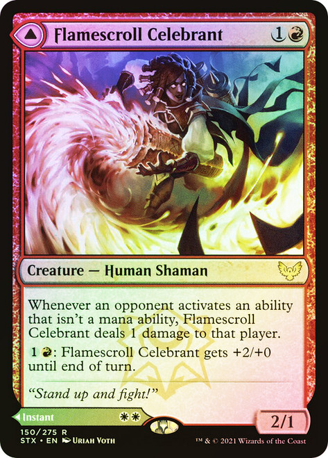 Flamescroll Celebrant // Revel in Silence\nStrixhaven: School of Mages\nSingle\nMagic The Gathering