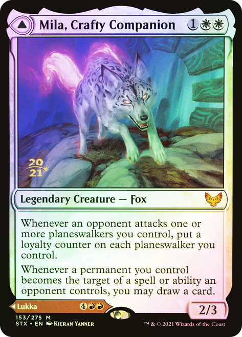 Mila, Crafty Companion // Lukka, Wayward Bonder (Prerelease) (Strixhaven: School of Mages)\nPromo: Date Stamped\nSingle\nMagic The Gathering