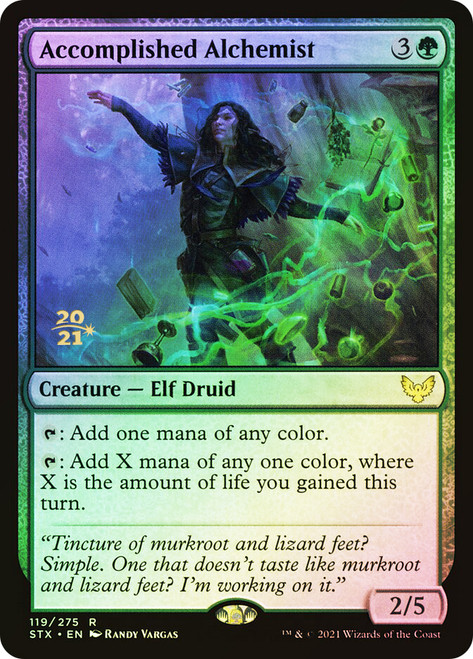 Accomplished Alchemist (Prerelease) (Strixhaven: School of Mages)\nPromo: Date Stamped\nSingle\nMagic The Gathering