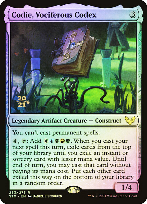 Codie, Vociferous Codex (Prerelease) (Strixhaven: School of Mages)\nPromo: Date Stamped\nSingle\nMagic The Gathering