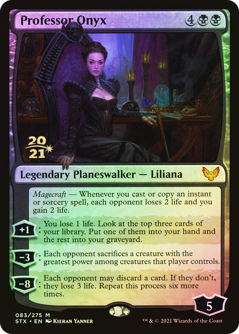 Professor Onyx (Prerelease) (Strixhaven: School of Mages)\nPromo: Date Stamped\nSingle\nMagic The Gathering