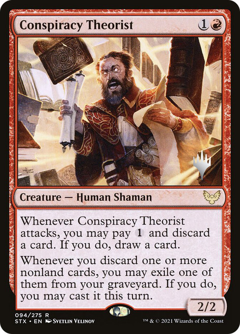 Conspiracy Theorist (Promo Pack) (Strixhaven: School of Mages)\nPromo: Planeswalker Stamped\nSingle\nMagic The Gathering
