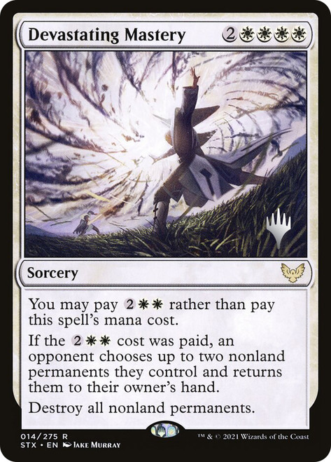Devastating Mastery (Promo Pack) (Strixhaven: School of Mages)\nPromo: Planeswalker Stamped\nSingle\nMagic The Gathering