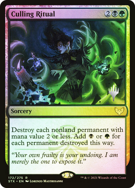 Culling Ritual (Promo Pack) (Strixhaven: School of Mages)\nPromo: Planeswalker Stamped\nSingle\nMagic The Gathering