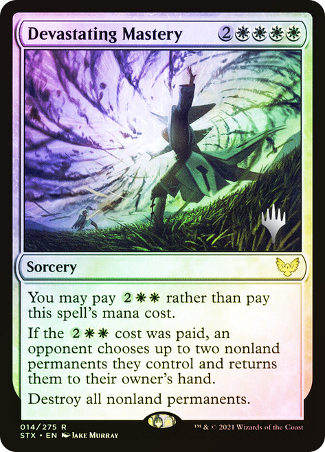 Devastating Mastery (Promo Pack) (Strixhaven: School of Mages)\nPromo: Planeswalker Stamped\nSingle\nMagic The Gathering