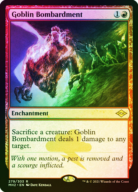 Goblin Bombardment (Foil Etched)\nModern Horizons 2 - Foil Etched\nSingle\nMagic The Gathering