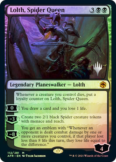 Lolth, Spider Queen (Promo Pack) (Adventures in the Forgotten Realms)\nPromo: Planeswalker Stamped\nSingle\nMagic The Gathering