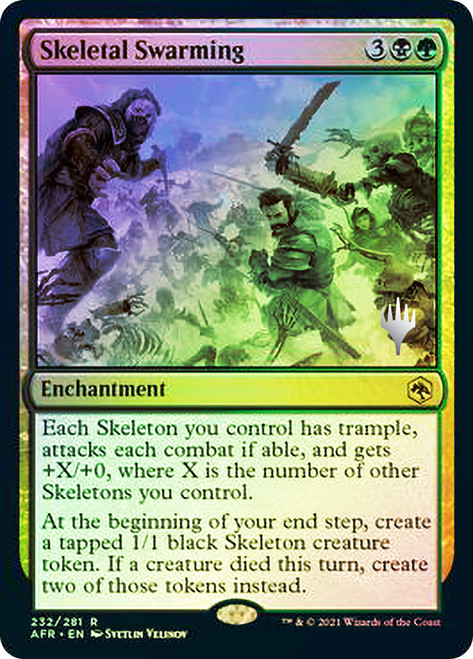 Skeletal Swarming (Promo Pack) (Adventures in the Forgotten Realms)\nPromo: Planeswalker Stamped\nSingle\nMagic The Gathering
