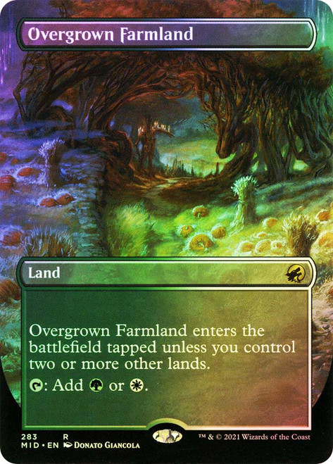 Overgrown Farmland (Borderless)\nInnistrad: Midnight Hunt - Variants\nSingle\nMagic The Gathering