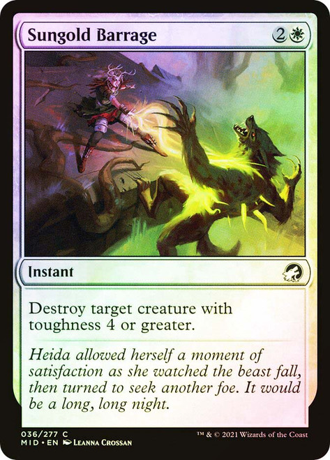 Sungold Barrage\nInnistrad: Midnight Hunt\nSingle\nMagic The Gathering