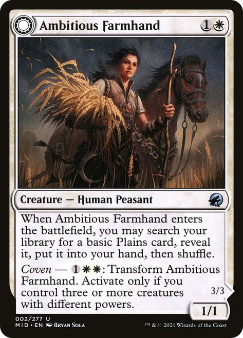 Ambitious Farmhand // Seasoned Cathar\nInnistrad: Midnight Hunt\nSingle\nMagic The Gathering