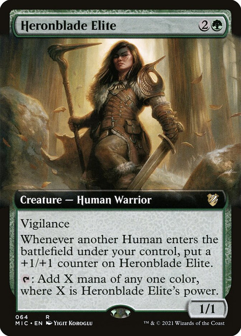 Heronblade Elite (Extended Art)\nInnistrad: Midnight Hunt Commander - Variants\nSingle\nMagic The Gathering