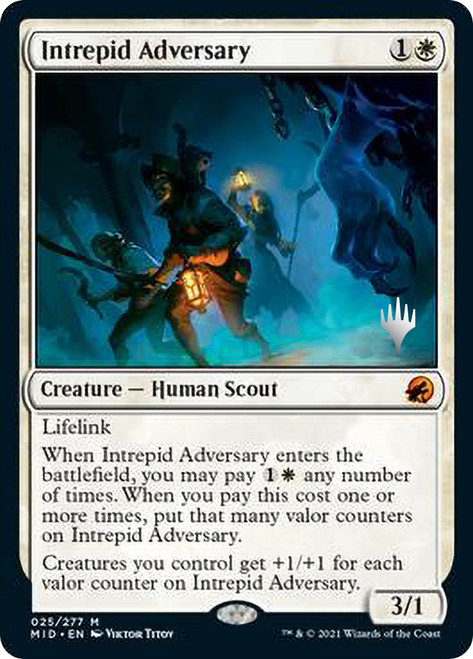 Intrepid Adversary (Promo Pack) (Innistrad: Midnight Hunt)\nPromo: Planeswalker Stamped\nSingle\nMagic The Gathering