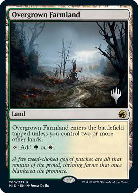 Overgrown Farmland (Promo Pack) (Innistrad: Midnight Hunt)\nPromo: Planeswalker Stamped\nSingle\nMagic The Gathering