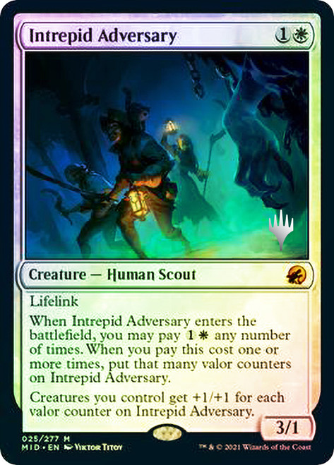 Intrepid Adversary (Promo Pack) (Innistrad: Midnight Hunt)\nPromo: Planeswalker Stamped\nSingle\nMagic The Gathering