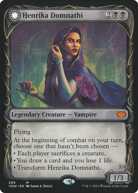 Henrika Domnathi // Henrika, Infernal Seer (Showcase)\nInnistrad: Crimson Vow - Variants\nSingle\nMagic The Gathering
