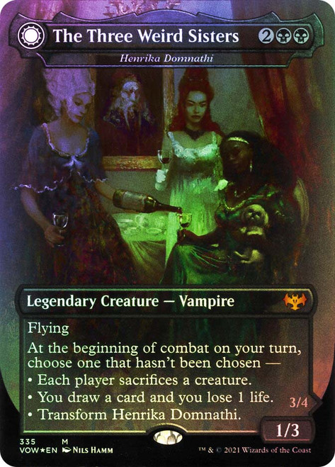 Henrika Domnathi // Henrika, Infernal Seer (The Three Weird Sisters // Fiends of Darkest Night) (Dracula Series) (#335)
Innistrad: Crimson Vow
Single
Magic: The Gathering