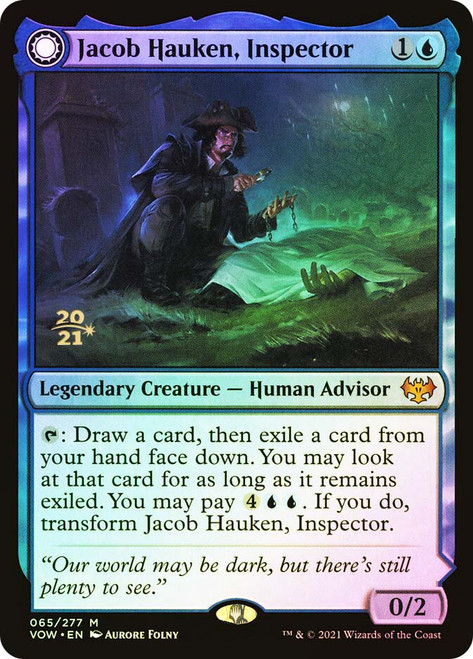 Jacob Hauken, Inspector // Hauken's Insight (Prerelease) (Innistrad: Crimson Vow)\nPromo: Date Stamped\nSingle\nMagic The Gathering