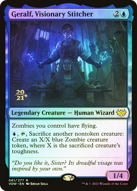 Geralf, Visionary Stitcher (Prerelease) (Innistrad: Crimson Vow)\nPromo: Date Stamped\nSingle\nMagic The Gathering