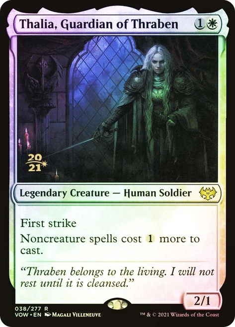 Thalia, Guardian of Thraben (Prerelease) (Innistrad: Crimson Vow)\nPromo: Date Stamped\nSingle\nMagic The Gathering