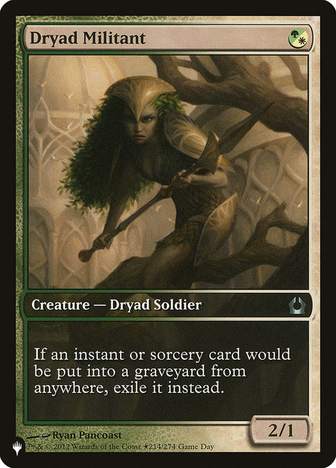 Dryad Militant (Game Day) (Full Art)\nPlaneswalker Symbol Reprints\nSingle\nMagic The Gathering
