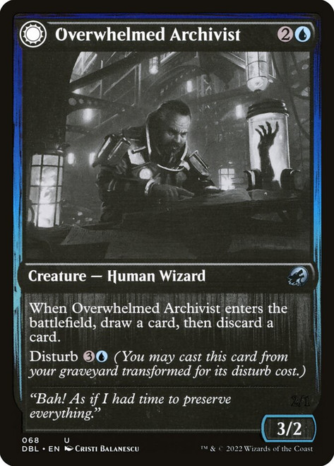 Overwhelmed Archivist // Archive Haunt\nInnistrad: Double Feature\nSingle\nMagic The Gathering