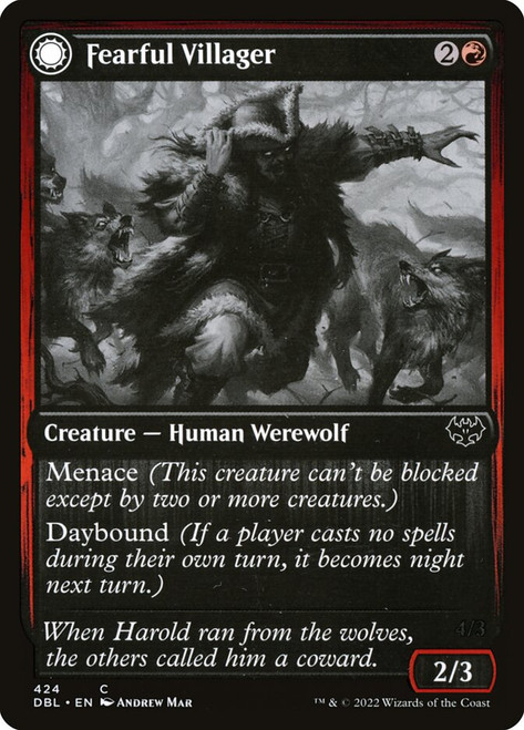 Fearful Villager // Fearsome Werewolf\nInnistrad: Double Feature\nSingle\nMagic The Gathering