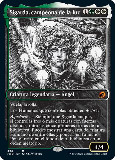 Sigarda, Champion of Light (Showcase)\nInnistrad: Midnight Hunt - Variants - Spanish\nSingle\nMagic The Gathering