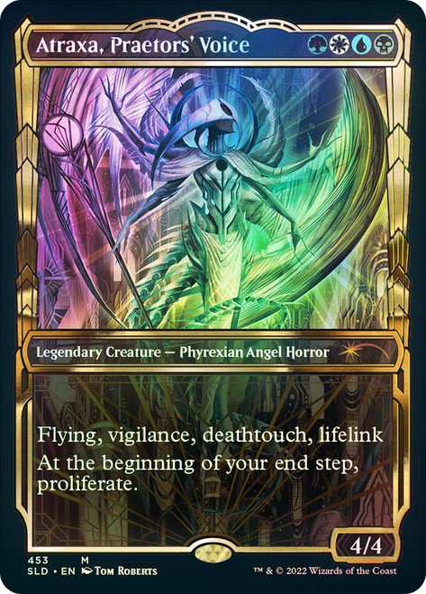 Atraxa, Praetors' Voice (Secret Lair) (Showcase) (Gilded Foil)\nPromo: General - Alternate Foil\nSingle\nMagic The Gathering