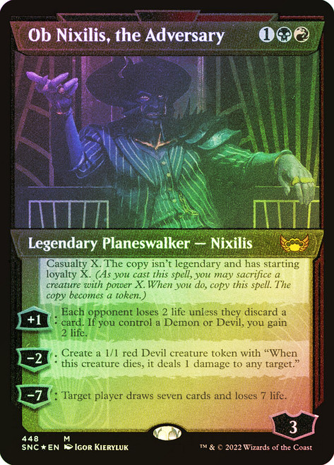 Ob Nixilis, the Adversary (Showcase) (Foil Etched)\nStreets of New Capenna - Alternate Foil\nSingle\nMagic The Gathering