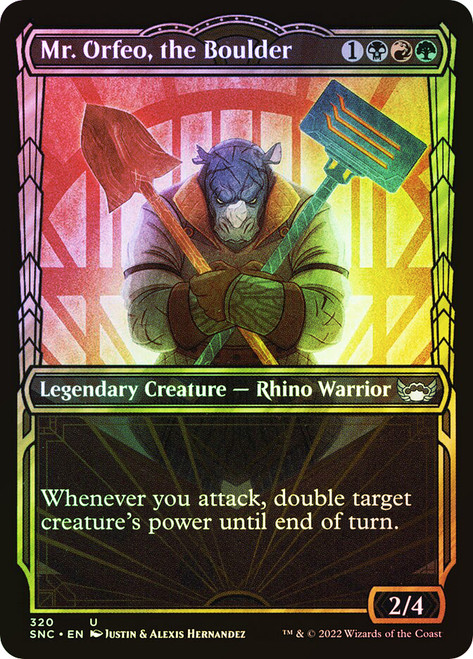 Mr. Orfeo, the Boulder (Showcase)\nStreets of New Capenna - Variants\nSingle\nMagic The Gathering