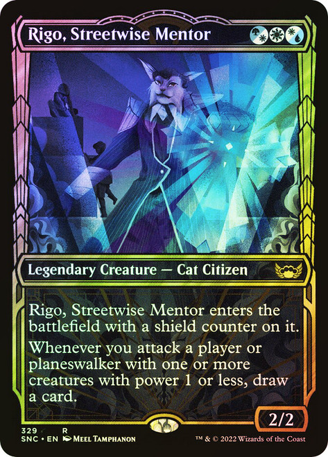 Rigo, Streetwise Mentor (Showcase)\nStreets of New Capenna - Variants\nSingle\nMagic The Gathering
