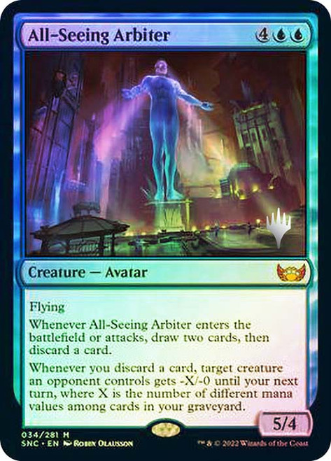 All-Seeing Arbiter (Promo Pack) (Streets of New Capenna)\nPromo: Planeswalker Stamped\nSingle\nMagic The Gathering