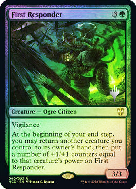 First Responder (Promo Pack) (Streets of New Capenna Commander)\nPromo: Planeswalker Stamped\nSingle\nMagic The Gathering