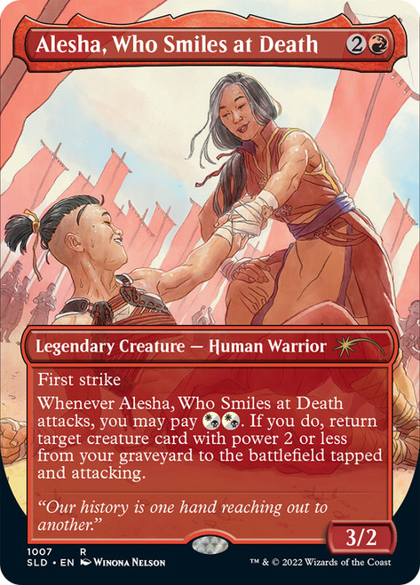 Alesha, Who Smiles at Death (Secret Lair) (Borderless)\nPromo: General\nSingle\nMagic The Gathering